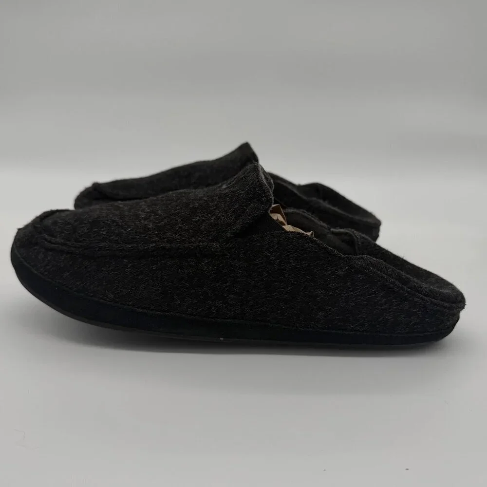 Olukai Moloa Hulu Slippers Mens 10 M Black Gray Wool Slip On Lounge Casual Shoes